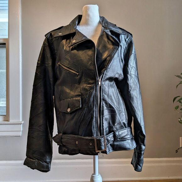 Vintage 80s/90s Leather Motorcycle Jacket Patchwork God Bless America Eagle M - Picture 2 of 13